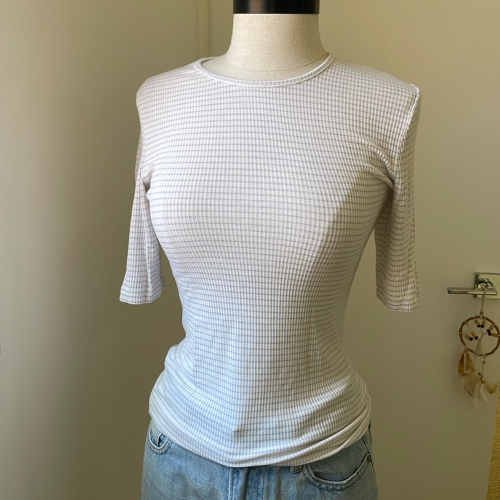 Vince. Striped Elbow-Sleeve Crew Neck T-Shirt